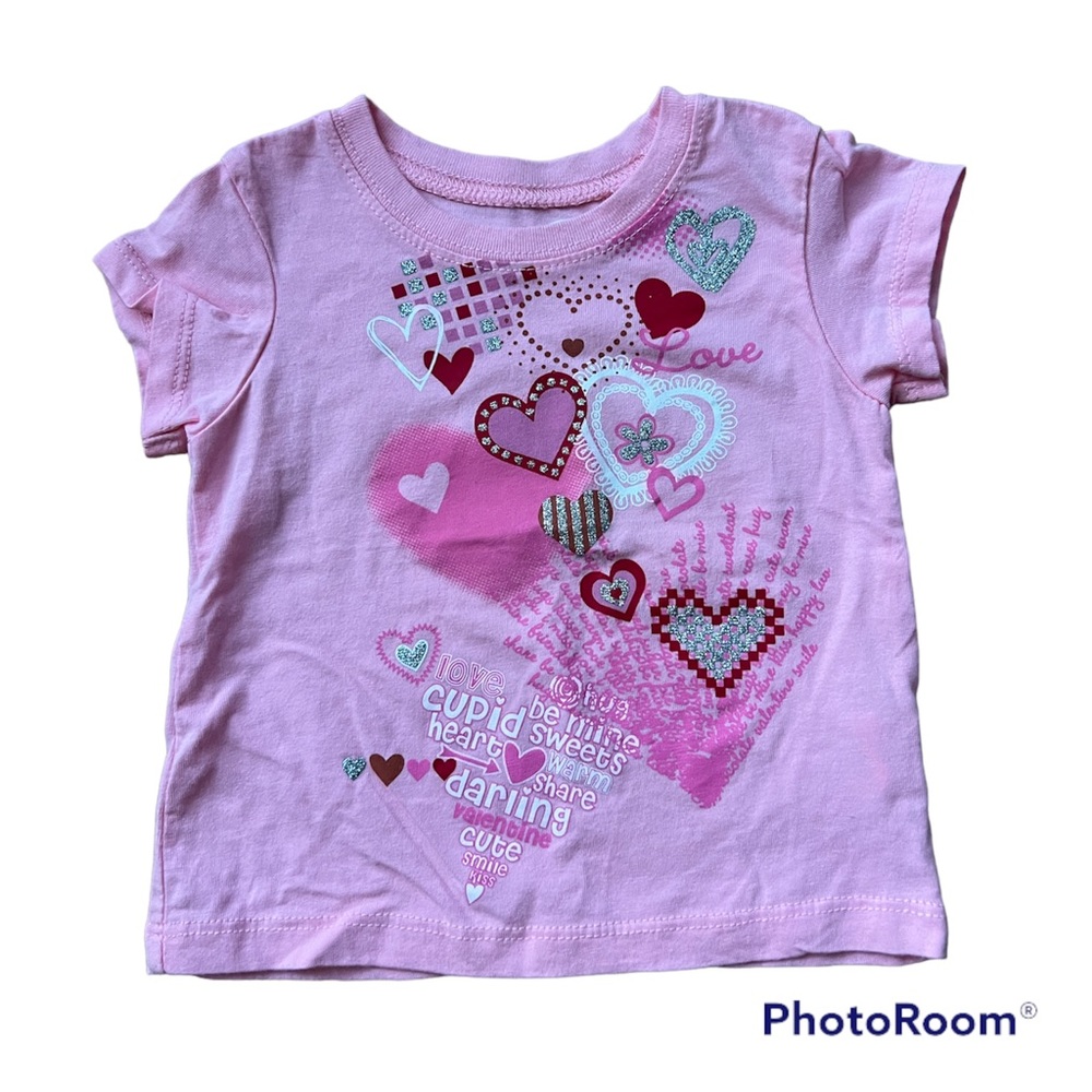 ▫️CHILDREN’S PLACE: Girls 6-9 months pink Valentine’s Day short sleeve t-shirt▫️